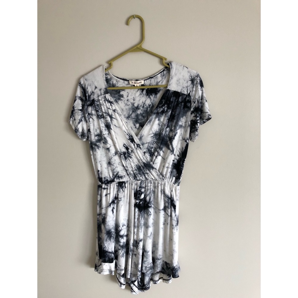 Romper — stretchy material + navy blue tie dye.